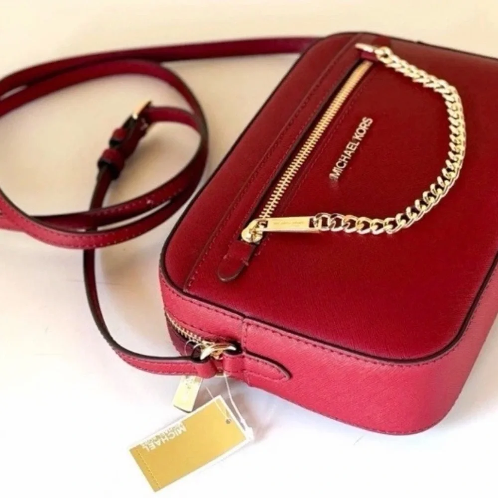 Michael Kors Red Crossbody Bag with Gold Chain Accent